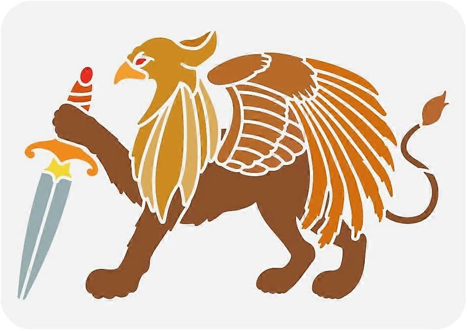 Winged Griffin with Sword Painting Stencil 8.3x11.7inch Reusable Winged Griffin Pattern Drawing Template DIY Art Ancient Culture Stencil for Painting