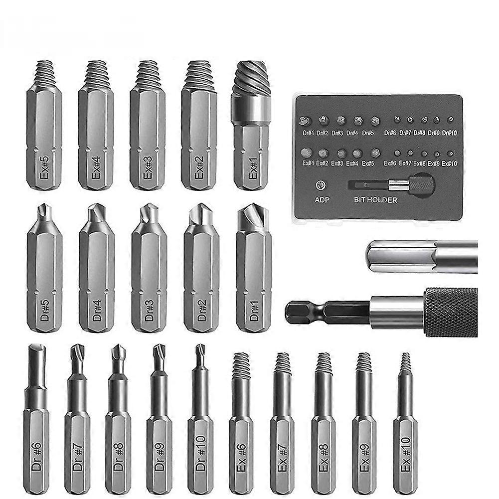22Pcs Set Damaged Screw Extractor Drill Bit Set Stripped Screw Extractor Kit