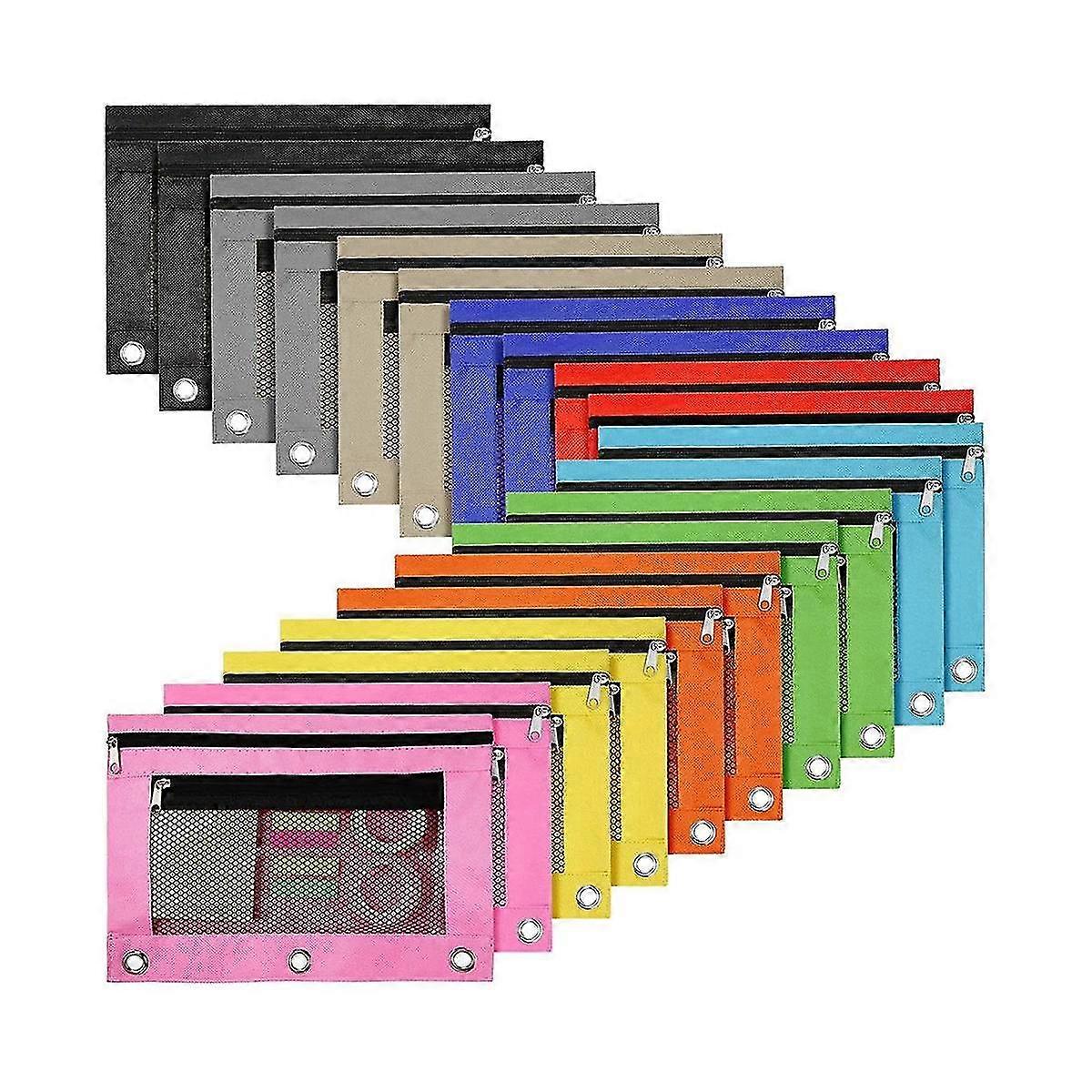 20pcs Pencil Pouches For 3 Ring Binder Zipper Pencil Pouch Case Bag With 2 Pocket Mesh Window Binder Pouch B