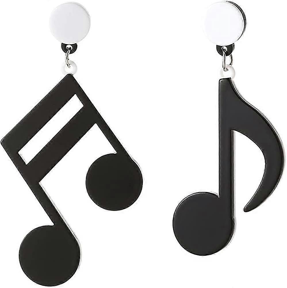 チャームエレガントパンクスタイルアクリルミュージックノートダングルドロップイヤリング女性用ガールズファッションヒップホップミュージカルジュエリーギフトブラックアクリルミュージックノートE
