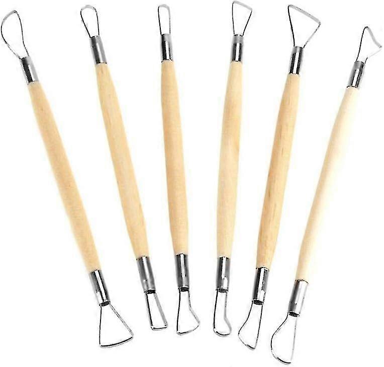 Set of 6 Clay Sculpting Tools with Wooden Handles for Pottery and Ceramic Sculpting