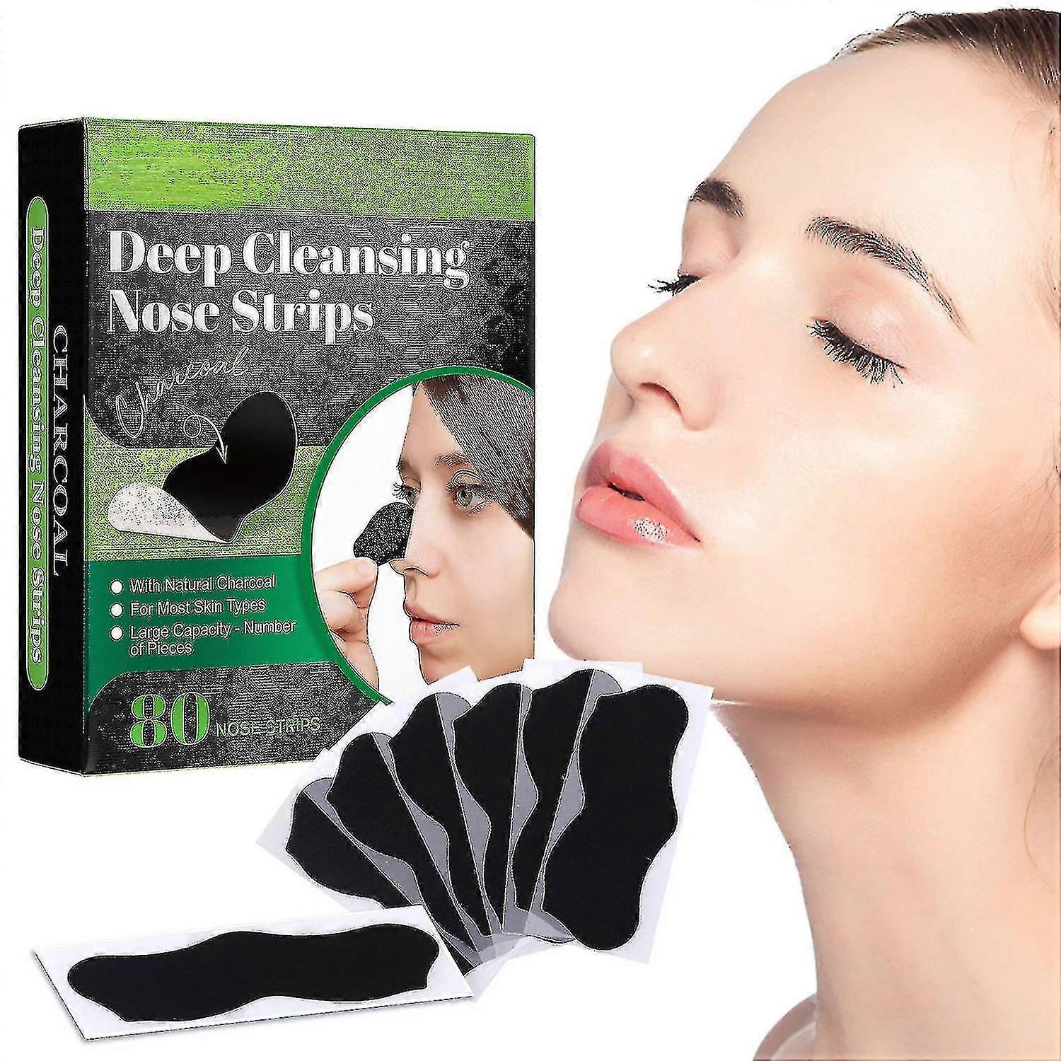 Patch nettoyant pour les pores des points noirs, Patch nettoyant pour les pores au charbon de bois, 80 pièces Élimination des points noirs pour le nez