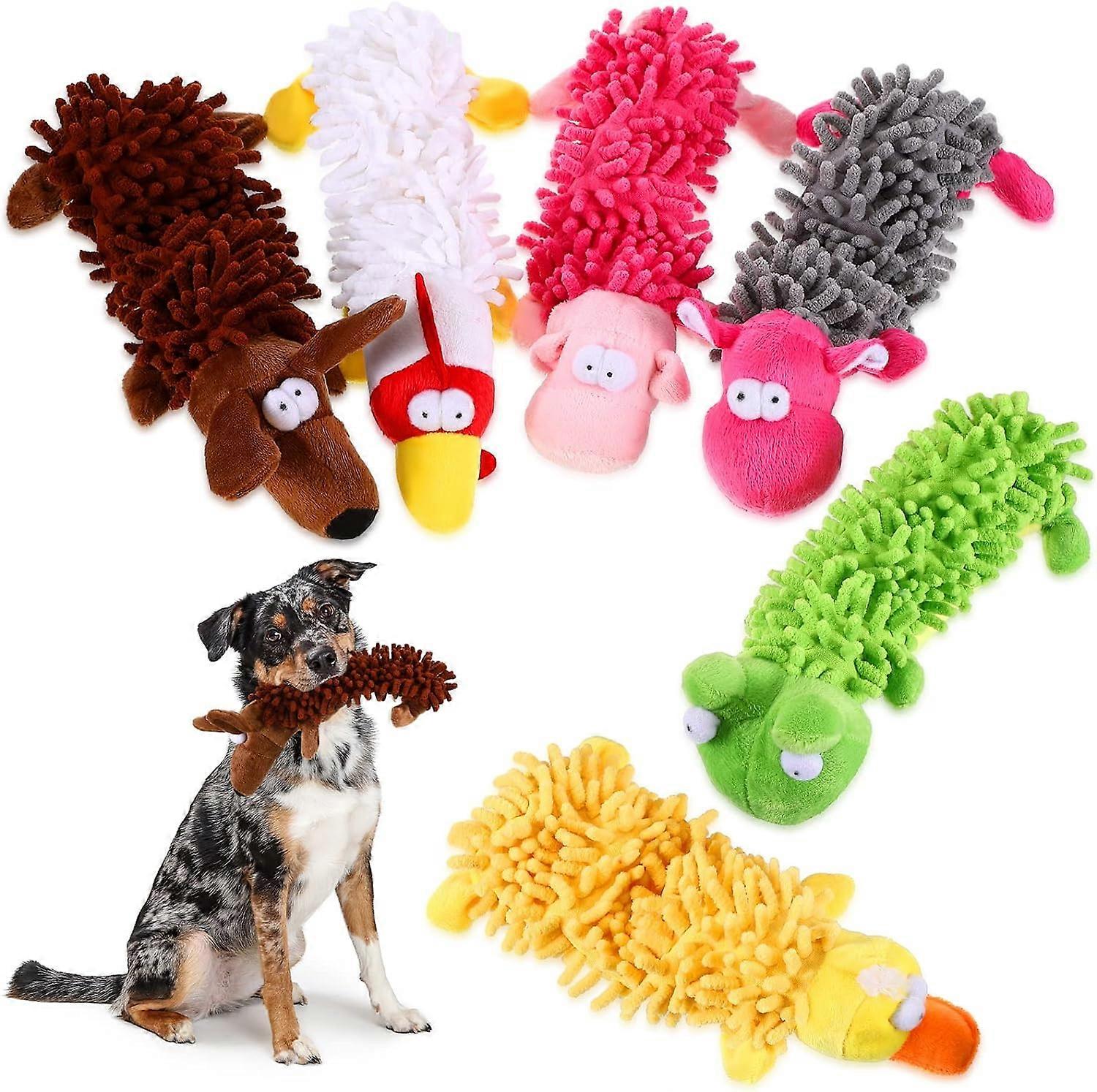 6 Pcs Plush Dog Toys Squeaky Toys Durable Assortment Dog Toys for Aggressive Chewers Dog Chew Toy Floppy Small Dog Toy for Fun, Dog, Duck, Chicken, Pi