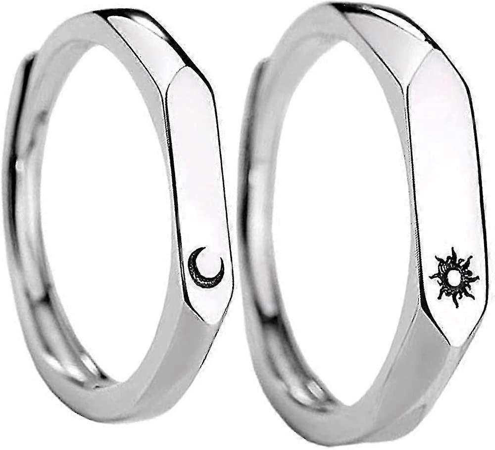 Moon And Sun Ring Set Couples Adjustable Silver Matching Promise Relationship Engraved Couples Ring Sets For Him And Her Boyfriend Girlfriend Best Fri