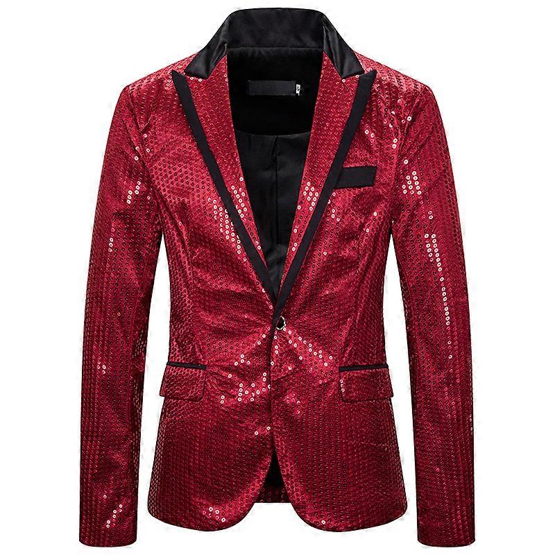 Men Shiny Sequin Blazer One Button Suit Jacket