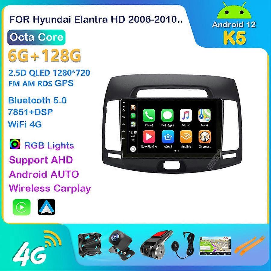 4+64G dsp Octa core Car Radio Multimedia 2 din android 12 Video Player Navigation GPS Carplay For Hyundai Elantra HD 2006-2010