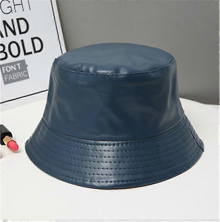 Vinter efterår Solid Sort Blød Pu Læder Bucket Cap Retro Lady Panama Hat Udendørs Solcreme Kvinder Solhatte