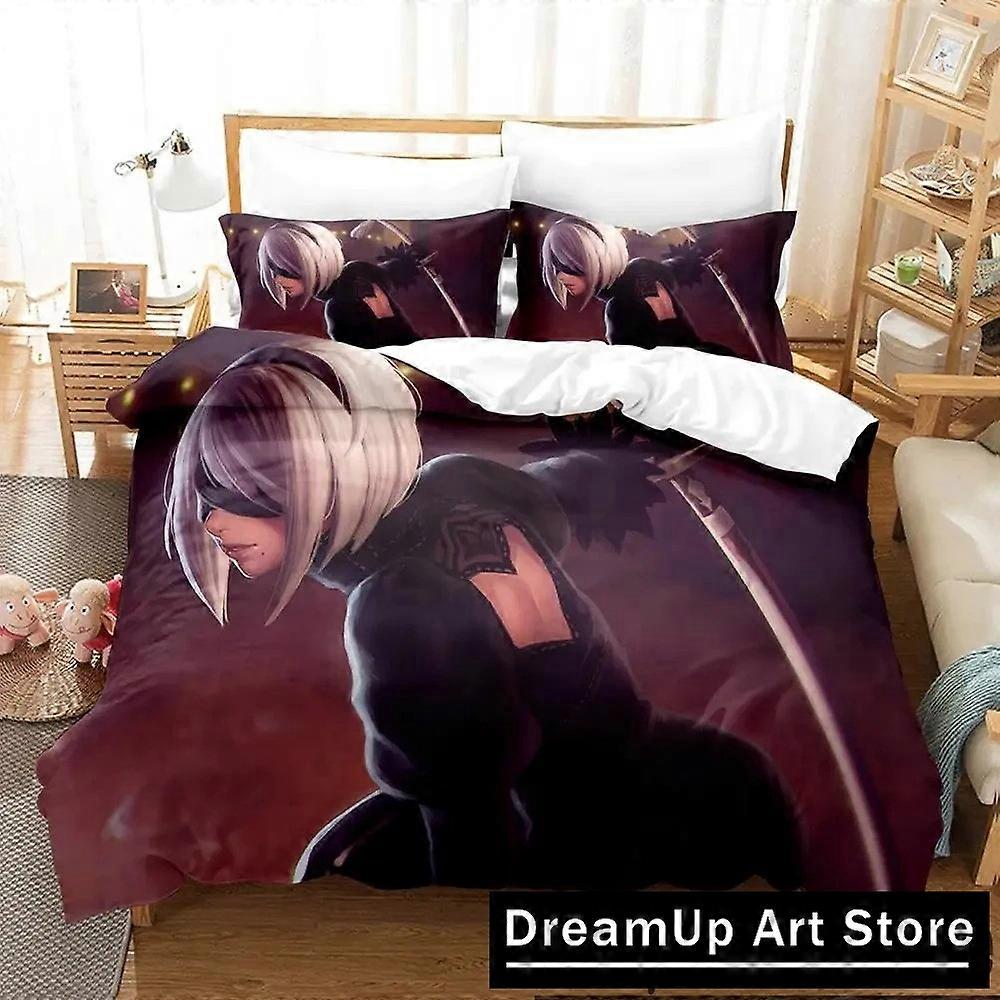 a3199 Lençóis Jogo NieR Automata B Conjunto de Cama Capa de Colcha Fofa Capa de Cama Com Fronha Conjunto de Cama de 3 Peças (1 Capa de Edredom + 2 Fronhas) Cama 