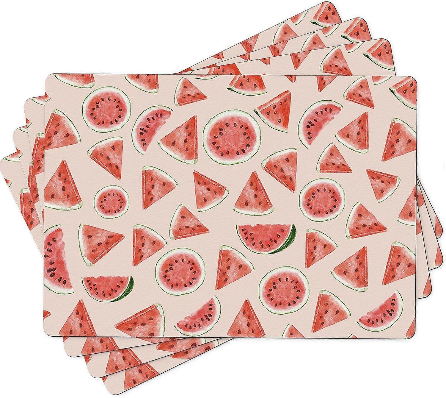 Sommar Vattenmelon Bordstabletter Set med 4 - Bordstabletter i konstläder för köksbord Inomhus Utomhus Tvättbar Halkfri Värmebeständig Bordstablett Torkbar Din
