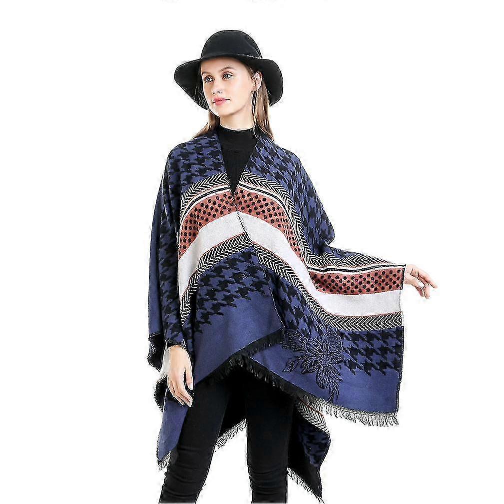 Houndstooth Poncho Open Front Cape Warm Cardigant for Women