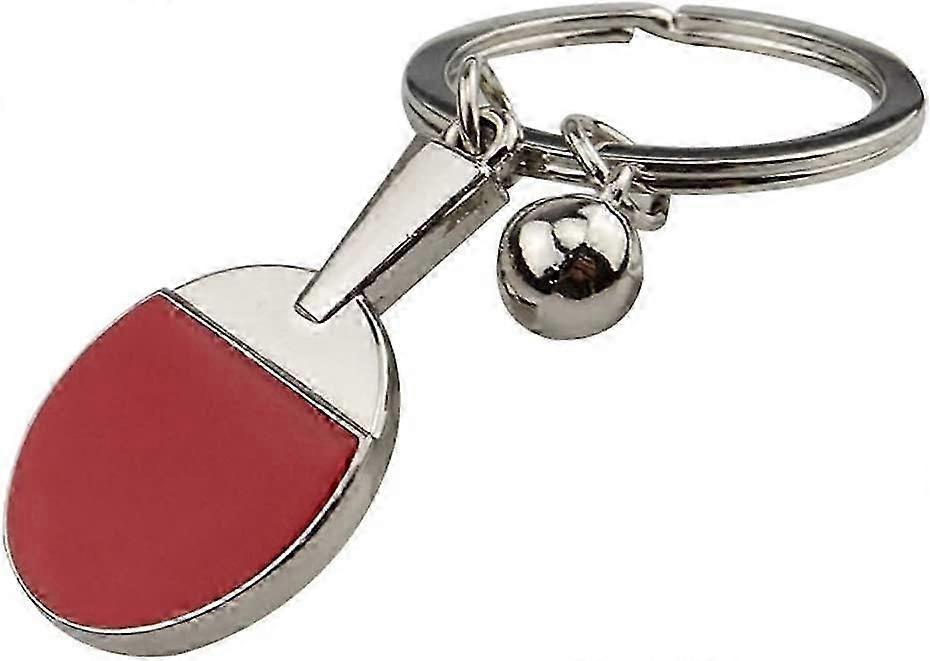 Keyring Pingpong Bat Ball Table Tennis Racket Keychain Gift (silver+ red 1pc)