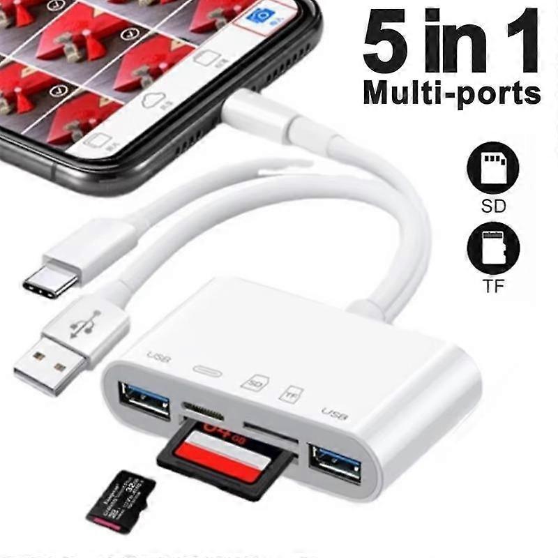 5 σε 1 USB OTG προσαρμογέα SD TF αναγνώστη καρτών μνήμης USB τύπου C Lightning 3 θύρα για κάμερα Multimemory για iPhone Macbook Samsung Huawei PC αξεσουάρ
