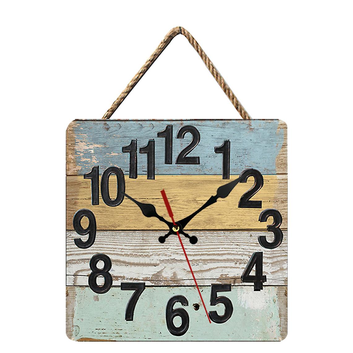 10 "ساعة حائط خشبية صامتة ، تعمل بالبطارية ، خمر جولة ساحل البلد ساعة الحائط ديكور - ه