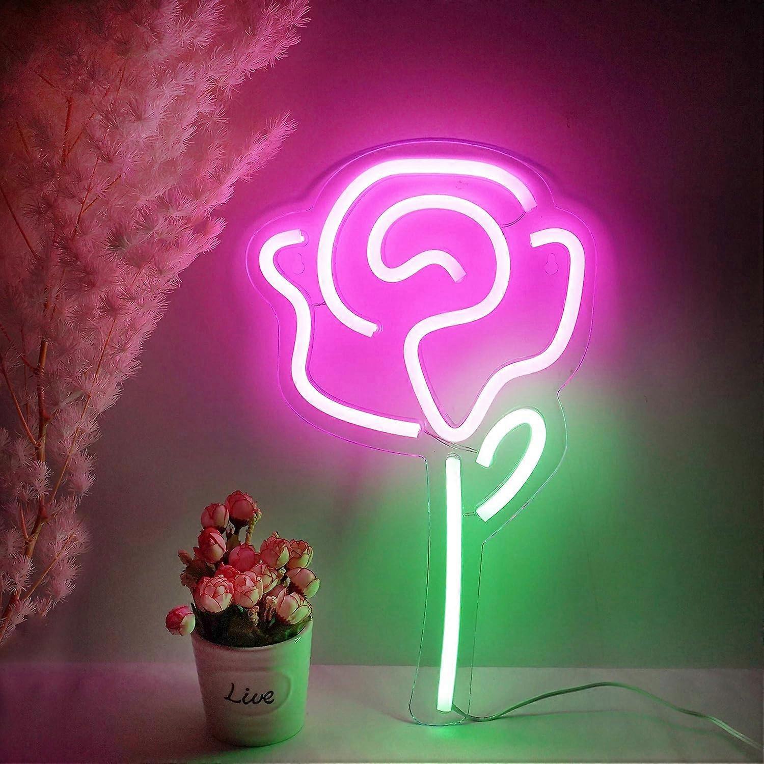 Rose Flower Neon Light, USB Powered Wall Art for Parties