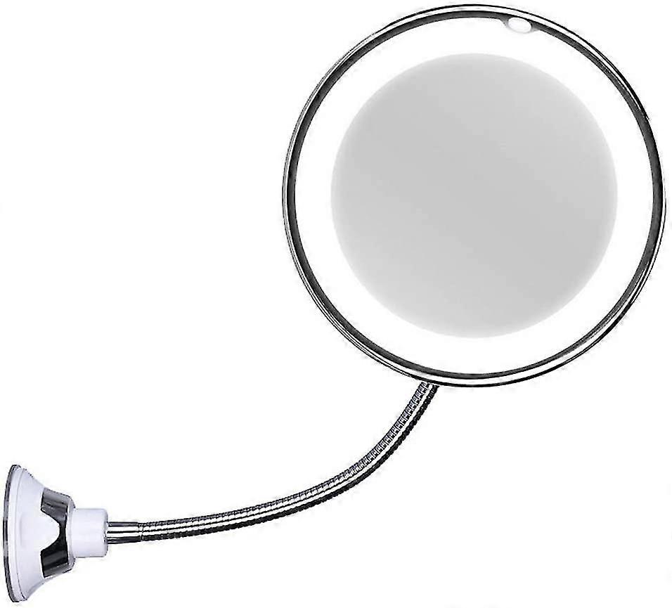 Gooseneck Vanity Mirror 10x Magnification Led Lighted Powerful Suction Cup Rotating 360 Degree Daylight Battery Operated Cordless Compact Travel Mirro