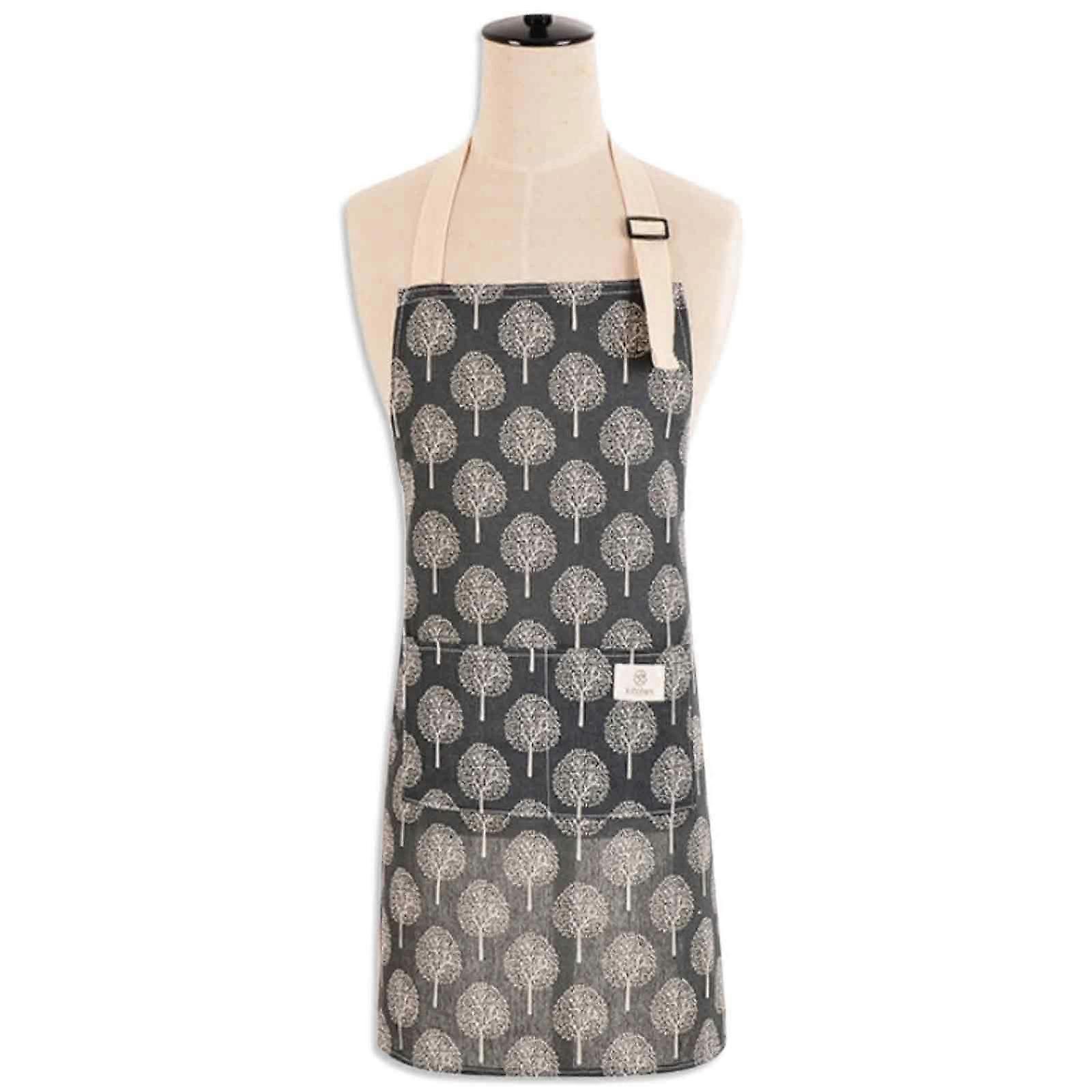 1pcs Cotton and Hemp Small Tree Printed Apron - Black