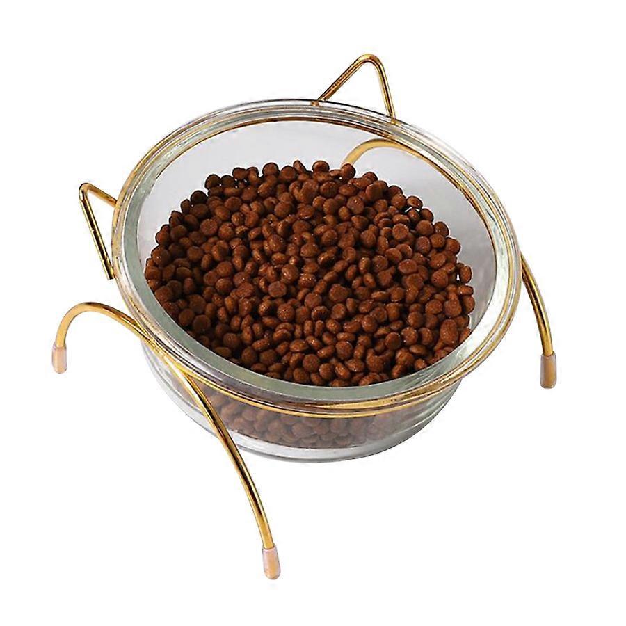 Goldener Anti-Kipp-Katzennapf aus Glas mit erhöhtem Ständer, transparenter Futter-/Wassernapf