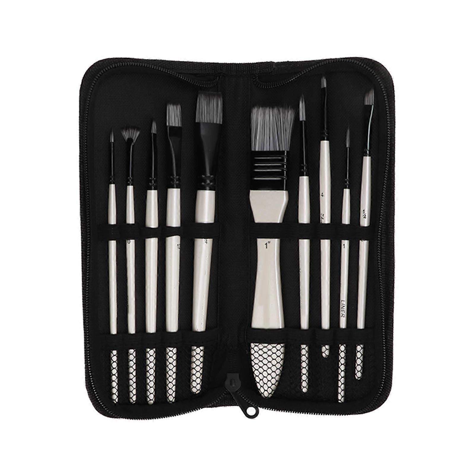 10PCS Paint Brushes Set Multiple Sizes Nylon Wool Solid Wooden Handle Watercolor Paintbrush