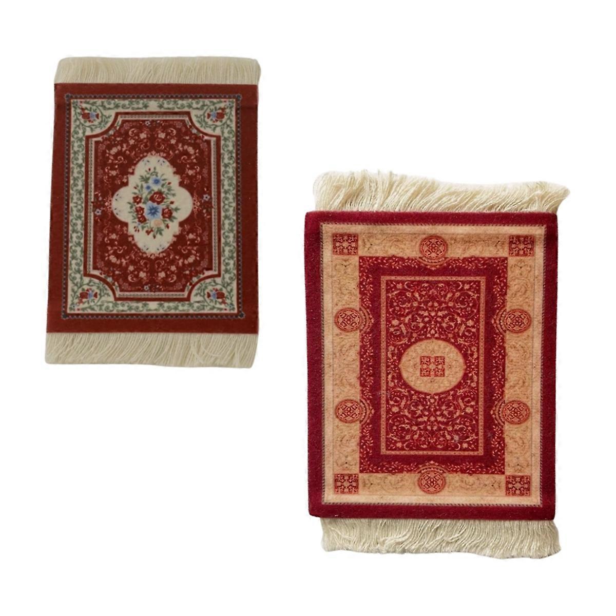 Mini Persian Woven Coasters Carpet Pattern Coaster Dining Table Decoration Technology.Red