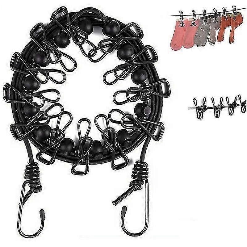 Portable Clothesline, Elastic Adjustable Windproof Clothesline With 12 Wire Clips