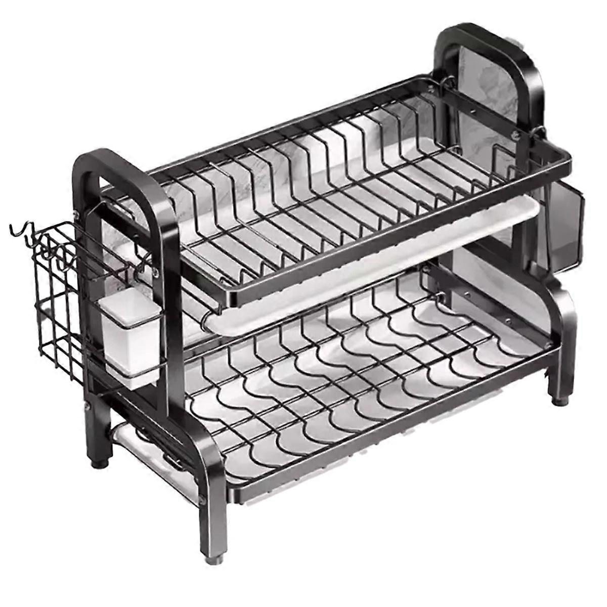 Dish Drying Rack with Utensil Holder, Cutting Board Holder, and Drainboard Tray - Space-Saving Kitchen Counter Organizer