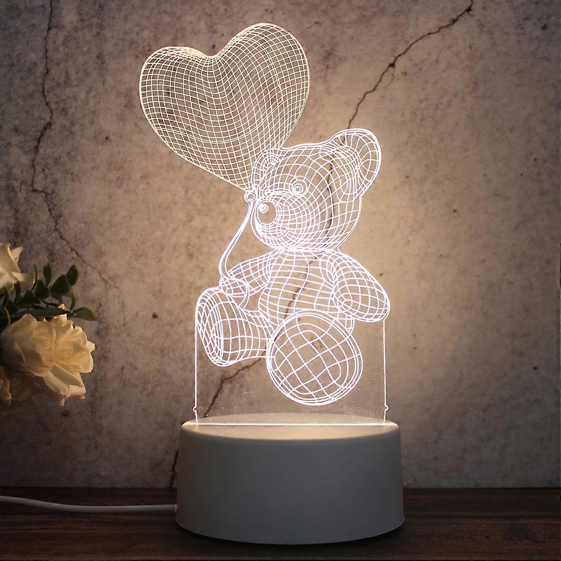 White Base Creative 3D Tricolor LED Decorative Night Light, Button Plug Version Love Balloon Bear