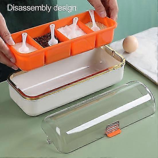 1 Set Seasoning Box Good Sealing Storage with Measuring Spoon Durable 4 Grids Condiment Storage Box Sugar Salt Jar Household Supplies