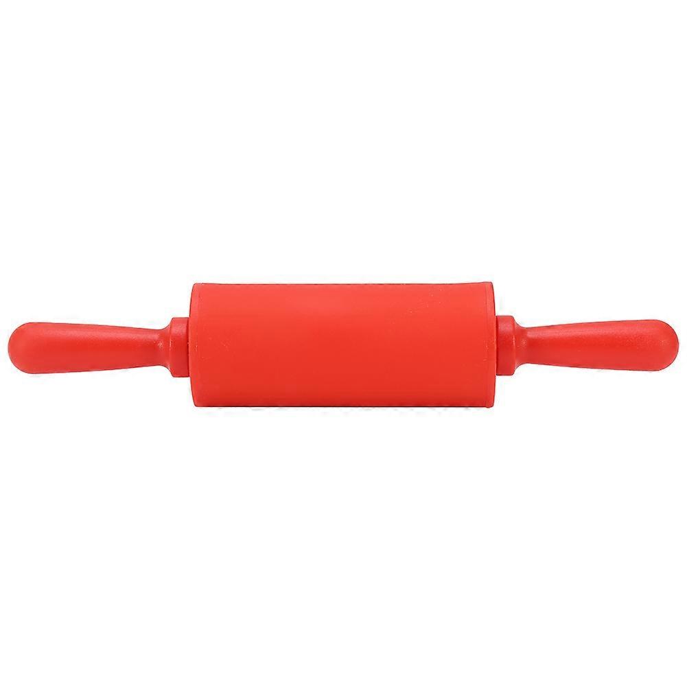 Red Silicone Rolling Pin Pastry Dough Roller Baking Tool with Plastic Handle