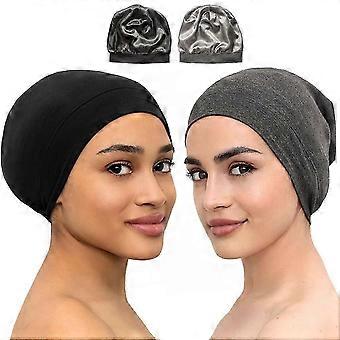 Bonnet Silk Bonnet For Sleeping Satin Bonnet Bonnets Women Silk Sleep  Black and Dark Gray