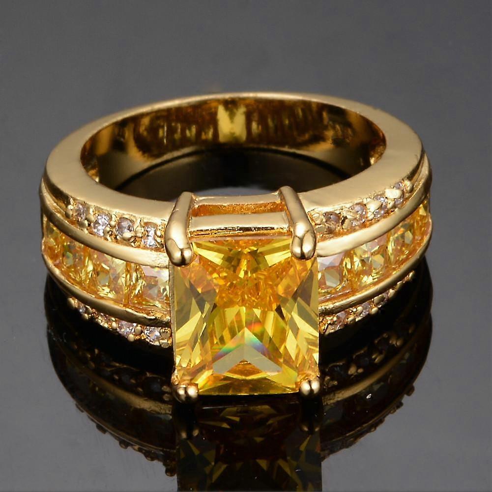 Bague de fiançailles en or jaune avec pierre jaune CZ taillée en rectangle, bague de mariage, cadeau de Saint-Valentin