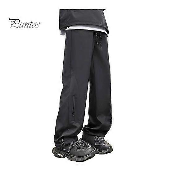 Men Autumn Winter Cargo Pants Long Trousers Elastic Waistband Wide Leg Drawstring Large Pockets Pants for Daily Wear