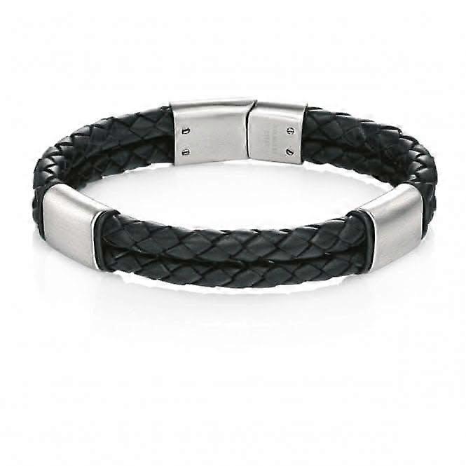 Fred Bennett Black Leather Brush Finish Bracelet B4373