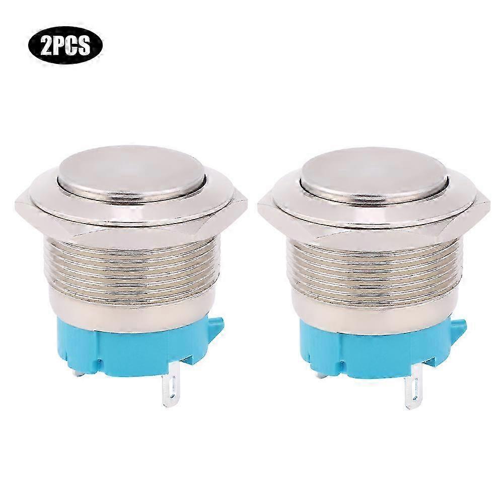 2pcs Waterproof Momentary Metal Push Button Switch High Head 2 Pins 22mm Mount Hole