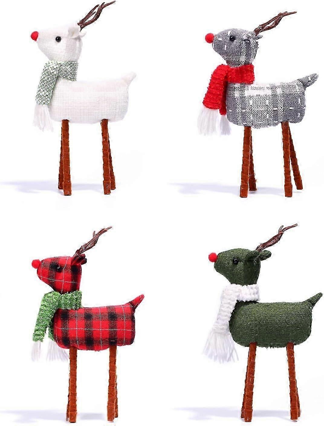 4pcs Reindeer Christmas Decorations, Standing Christmas Elk Decor, Handmade Plush Swedish Santa Elk Figurines for Home Indoor