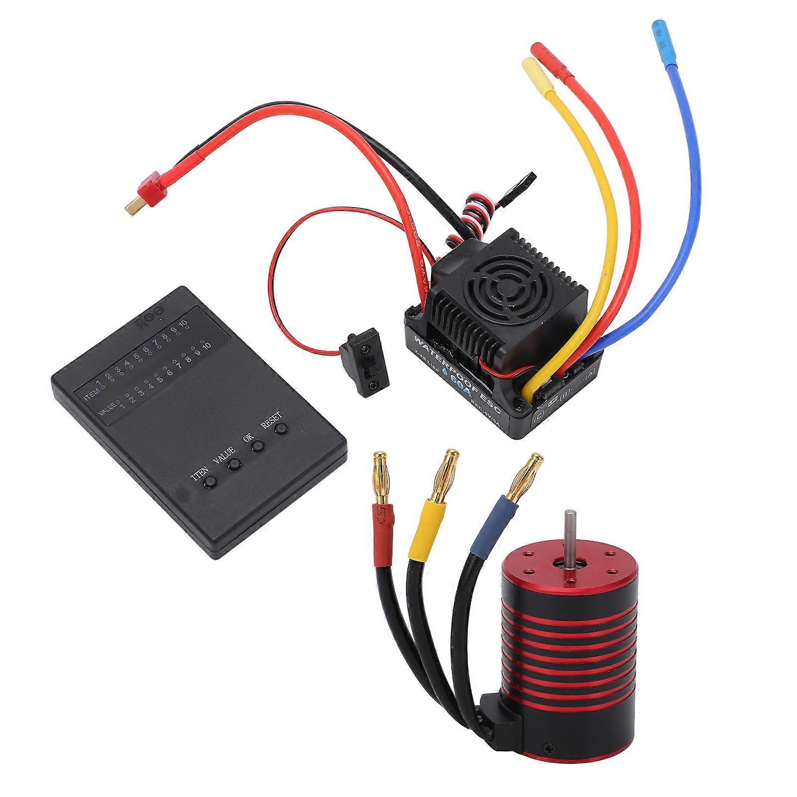 Waterproof 3650 Brushless Motor with 60A ESC Programming Card Combo Set Accessory for 1/10 RC Car
