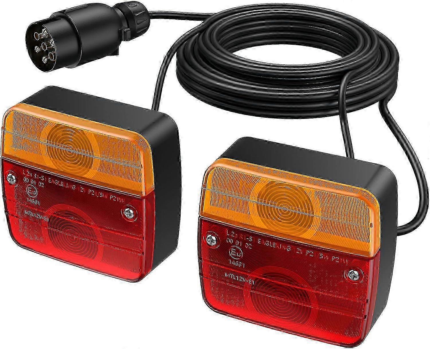 12V Trailer Rear Light Set with 7.5M Cable & 7-pin Plug E13 Certified, Screw Mounted