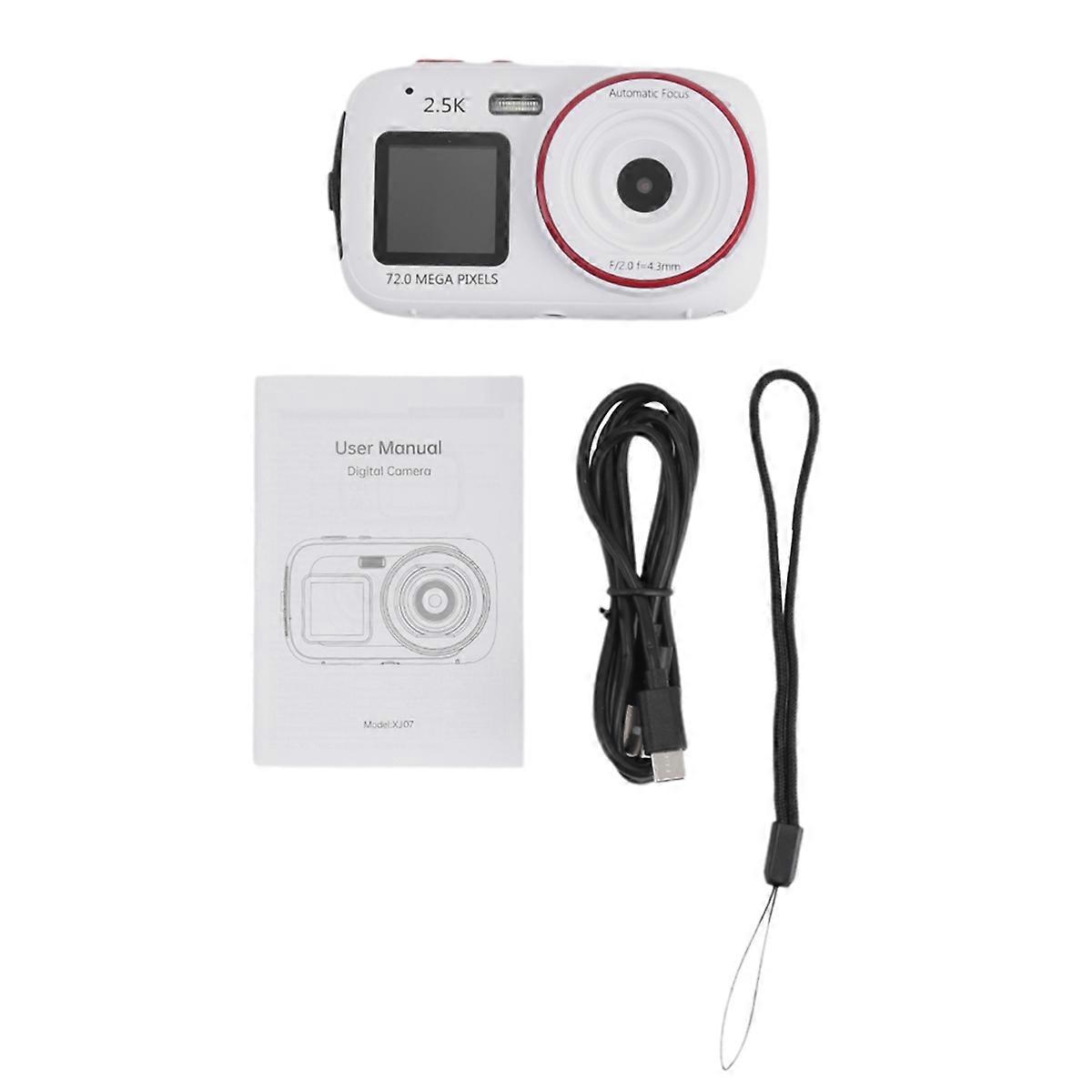 Digital Camera 16x Zoom Dual Screen 72MP HD Camera for Kids White