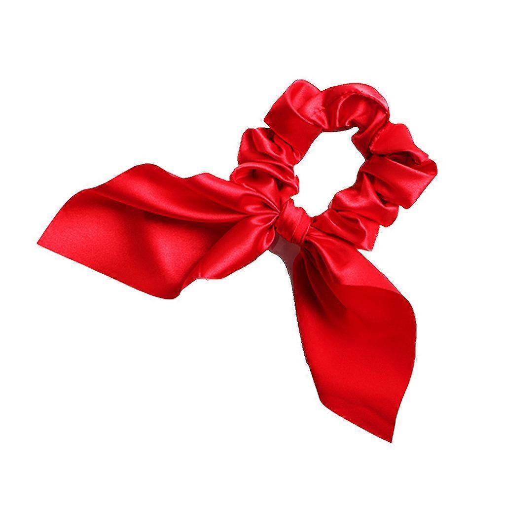 Κυρίες Glitter Σατέν Παχύ έντερο Scrunchies Στερεά καραμέλα Χρώμα Vintage κουνέλι κόκκινο