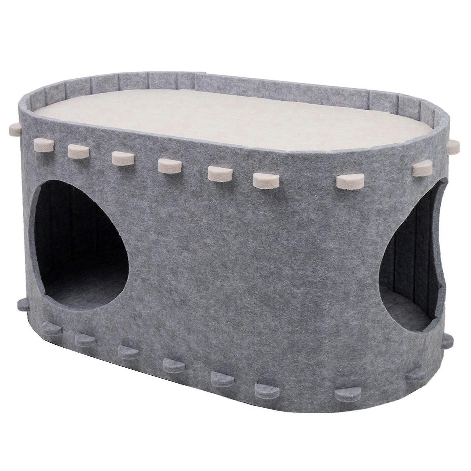DoubleDecks Cat Hideouts House Assembly Cat Cave Warm Sleeping Bed Cat Habitat Cat Cushions Assembly Cat Tunnel Light Grey