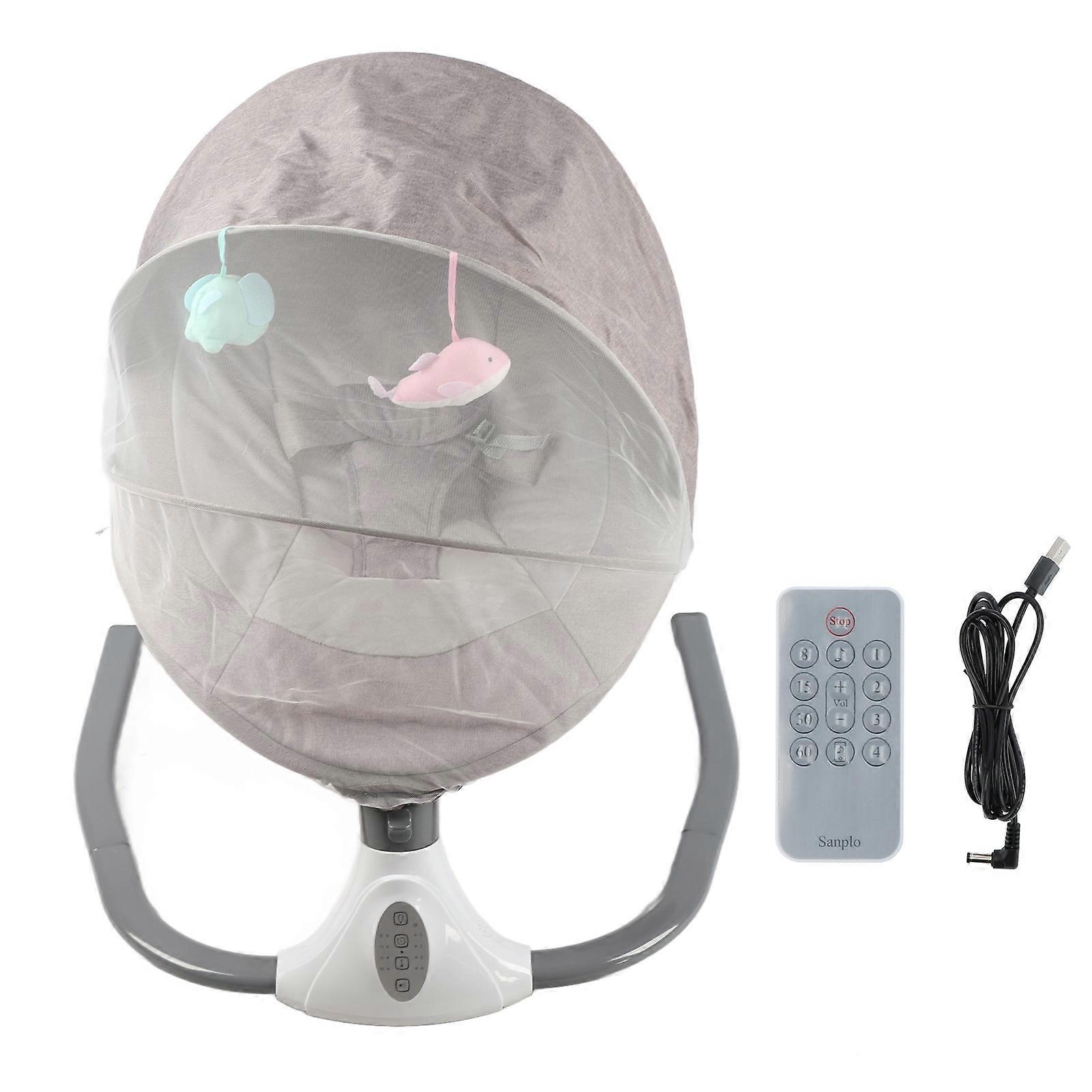Berceau électrique pour nouveau-né avec prise USB et télécommande, berceau apaisant pour bébé, gris