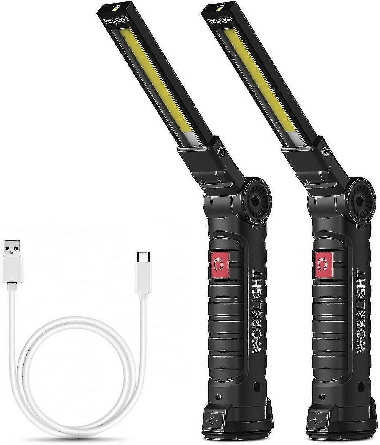 Rechargeable Work Light Workshop Lighting Cob Flashlight With Magnetic Base 5-mode White / Red Camping Garage Light, Camping Light, Emergency Light, E