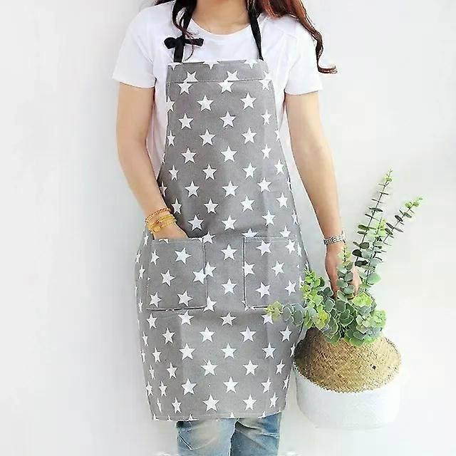 Stars Pattern Kitchen Apron Set-2 PCS Gray Canvas Polyester Cotton Gray