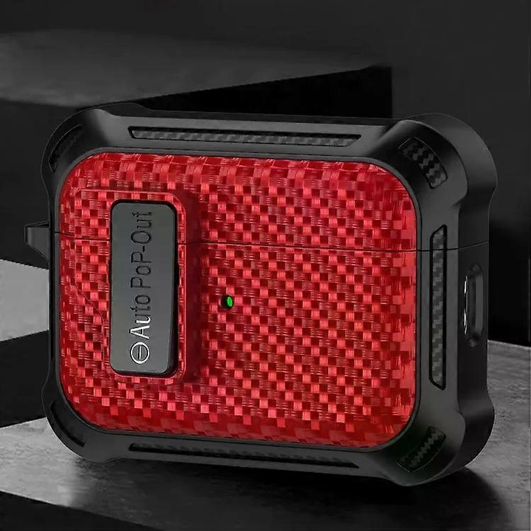 Carbon Fiber Protective Case for AirPods Pro-Wireless Bluetooth,Red Red