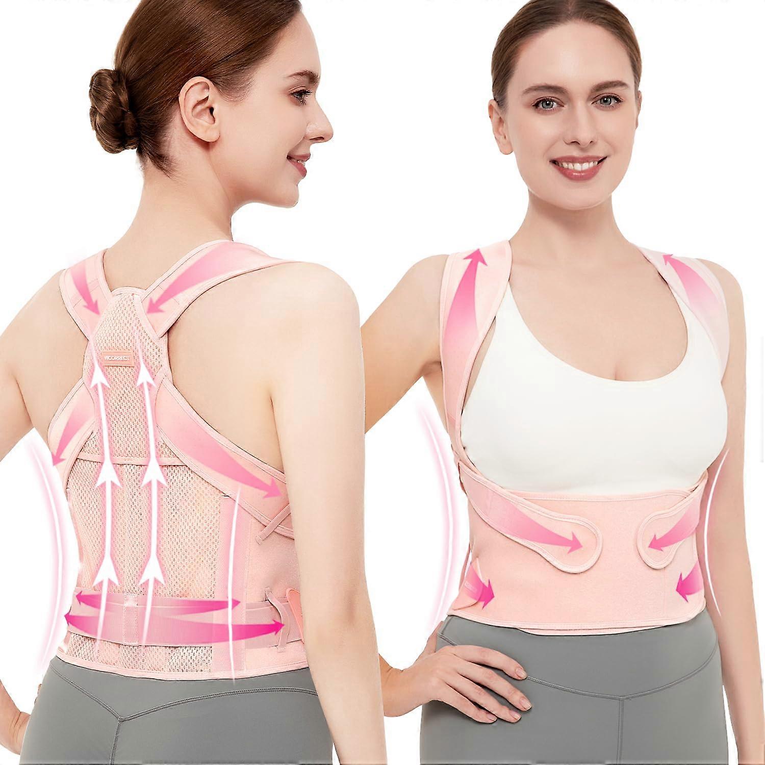 Women's posture corrector support back: upper back pain correction body (pink, middle) mid -pink relax