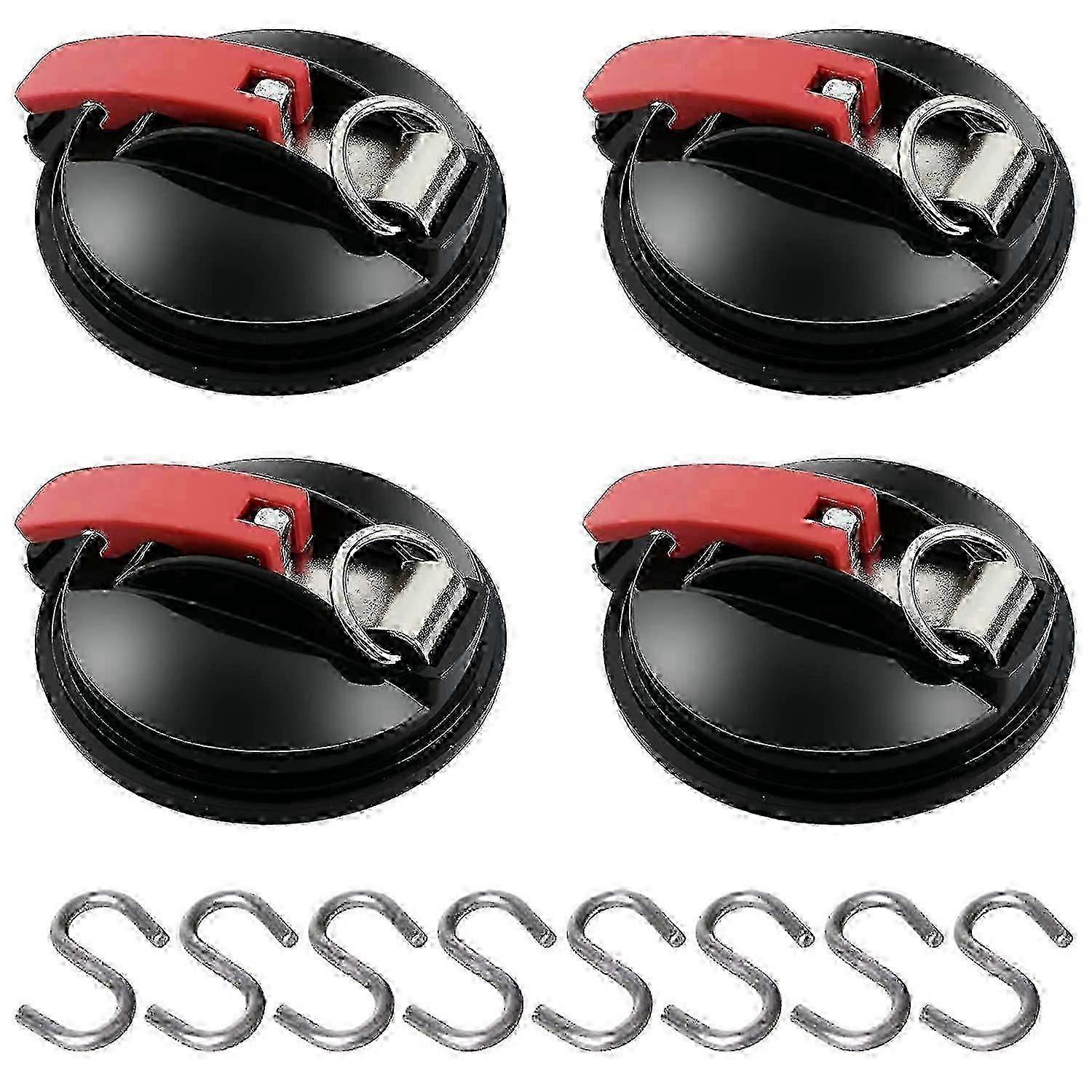 4 Pieces Suction Cup Anchor with Tie Down Hook Fixing, 8 S-Shank Hooks, Awning Suction Cup Fixing Hook for Car Side Tents Camping Tarp Accessory