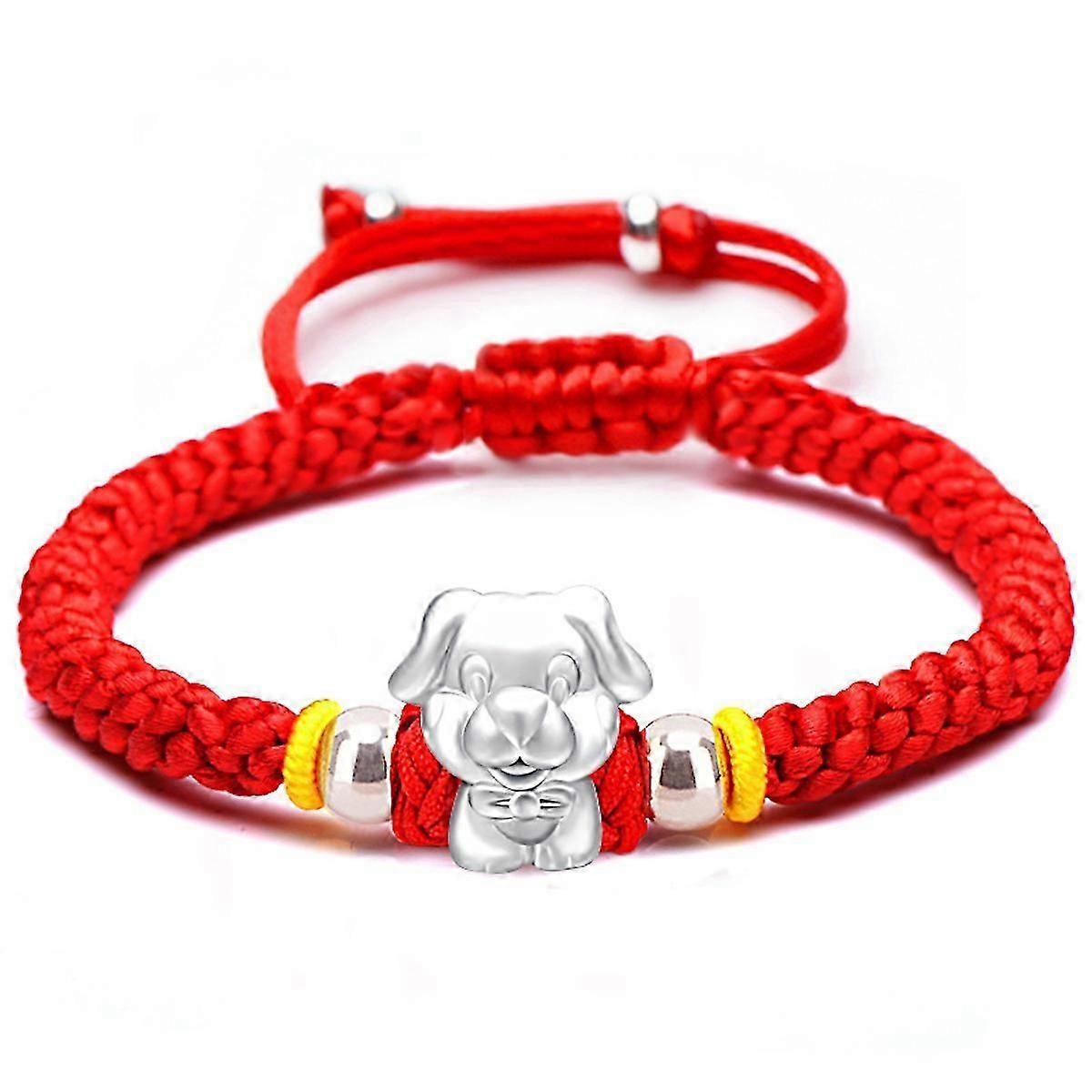 ラッキーレッドブレイドS999シルバードッグイヤーブレスレット