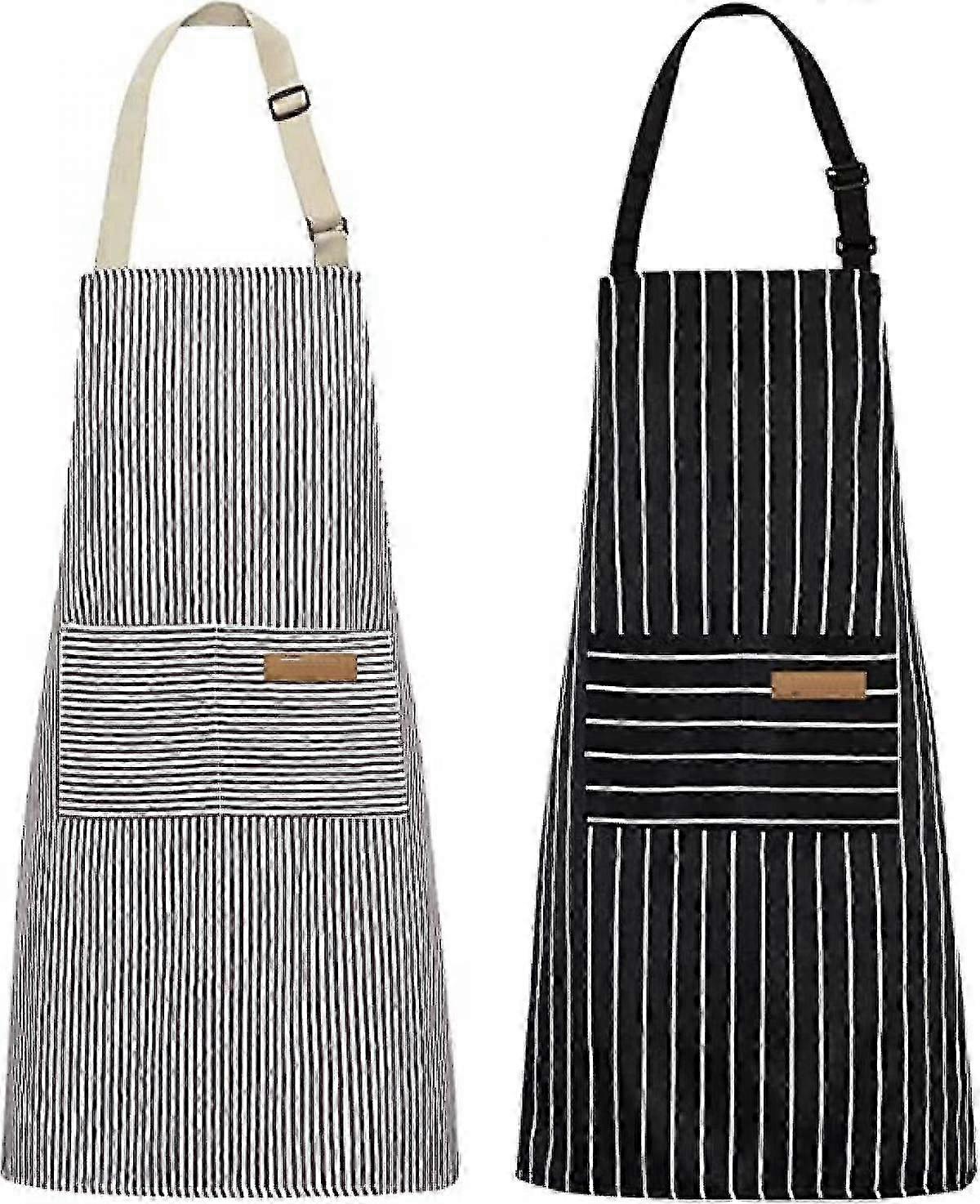 Adjustable and Soft Chef Aprons with 2 Pockets for Both Men and Women Available in Black and Brown Stripes
