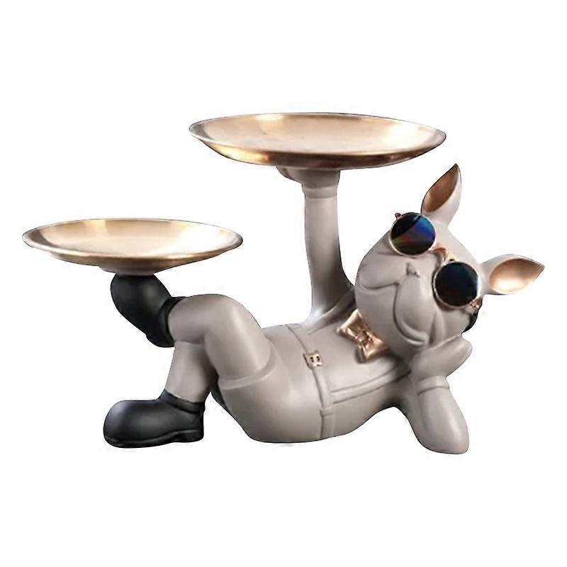 Resin Bulldog Design 304 Stainless Steel Storage Tray Keys Candy Holder Home Decoration