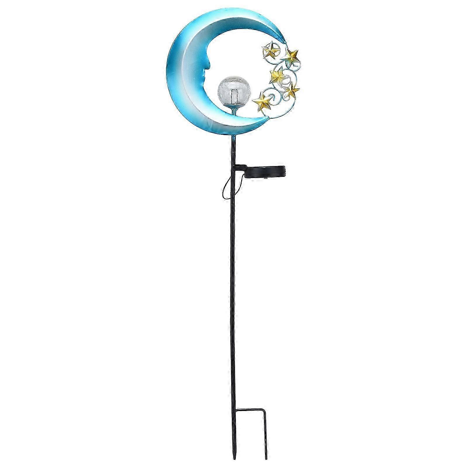 Solar Garden Light Waterproof Iron Crackle Glass Moon Star Decorative LED Lawn Light for Courtyard Pathway