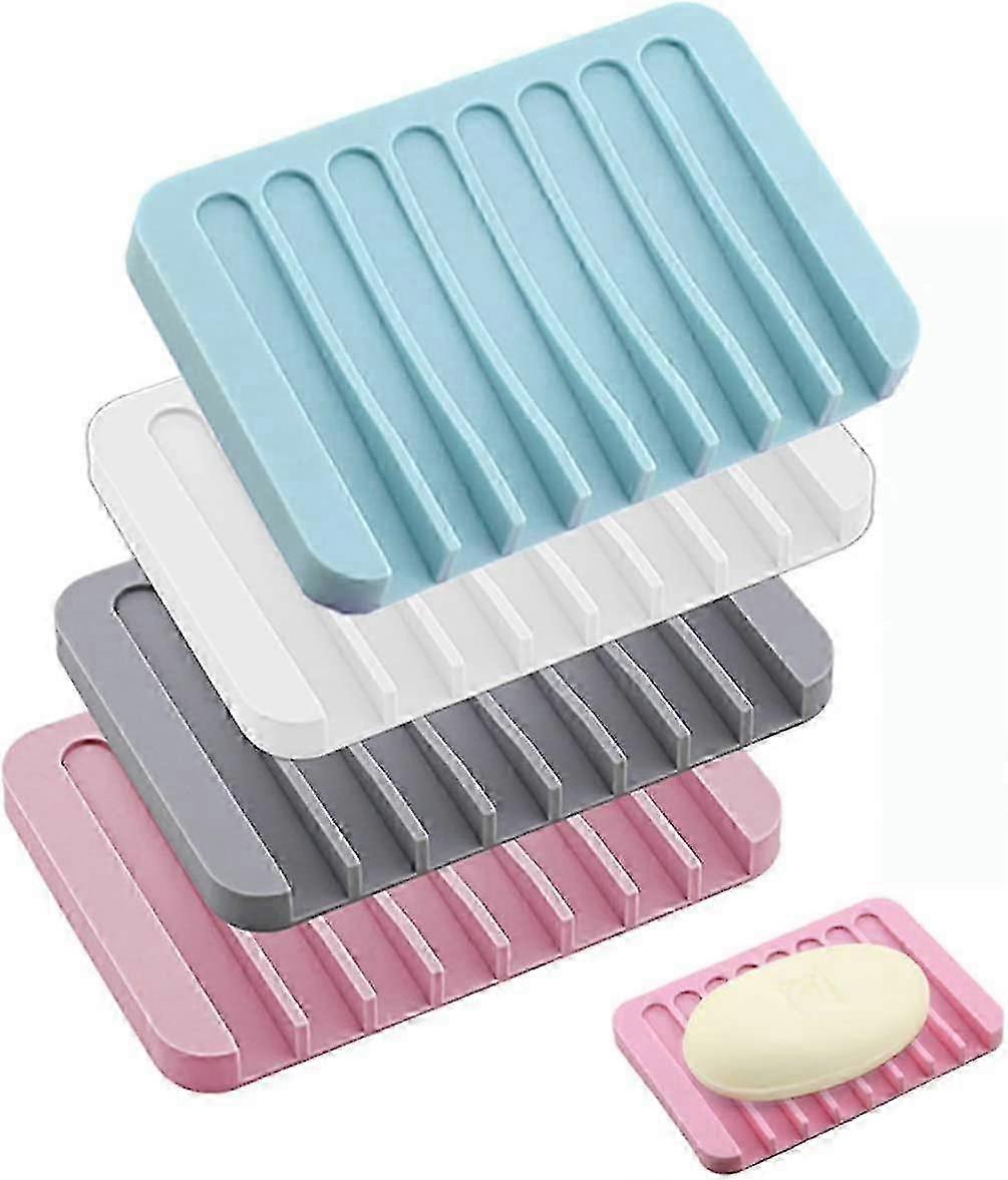 Non-Slip Silicone Soap Dishes with Drain 4-Piece Set for Durable Use